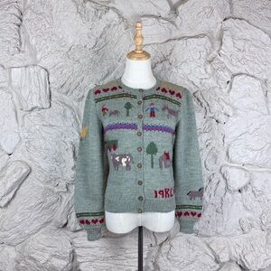 Ralph Lauren c. 1982 Hand-Knit Schoolhouse Cardigan Sweater Mineral Green | S